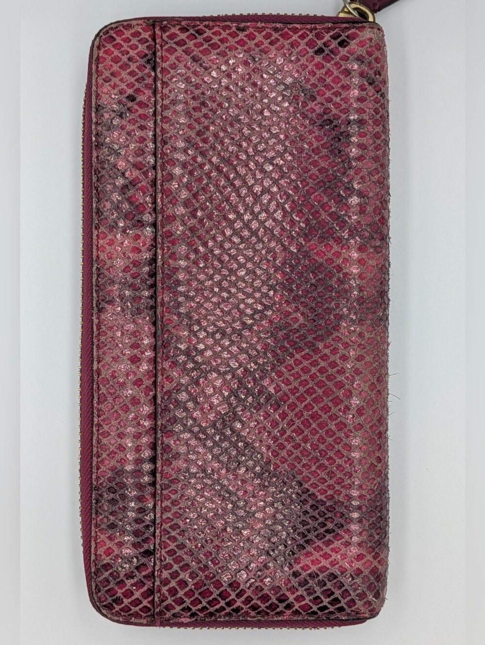 Coach Wallet Python Snakeskin Leather Raspberry Pink Black Zip Around Accordion - Picture 4 of 16